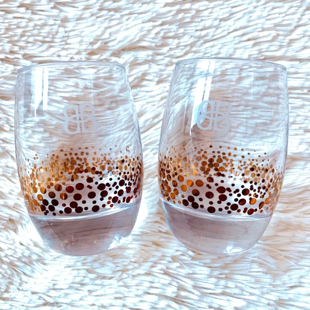 Set of 2 Bailey’s Irish Cream Glasses - Gold Confetti Logo, New